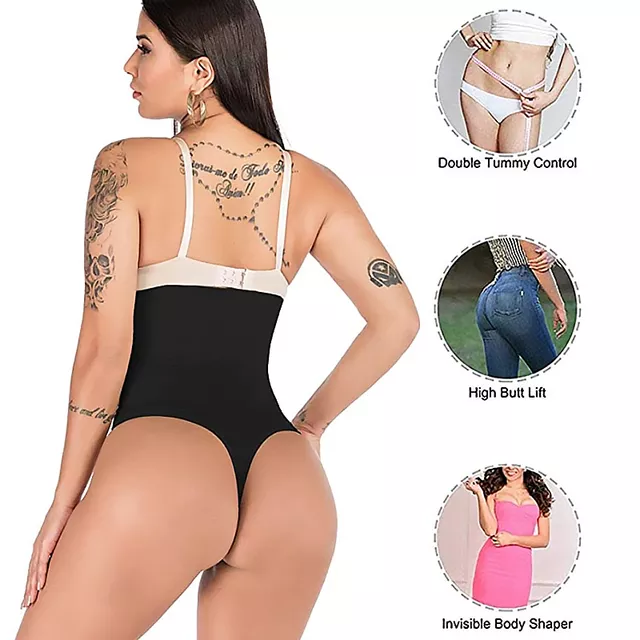 High-waisted tummy-tucker thong pantie
